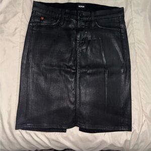 HUDSON Mattie Pencil Black Coated Wax Denim knee Skirt Size 26